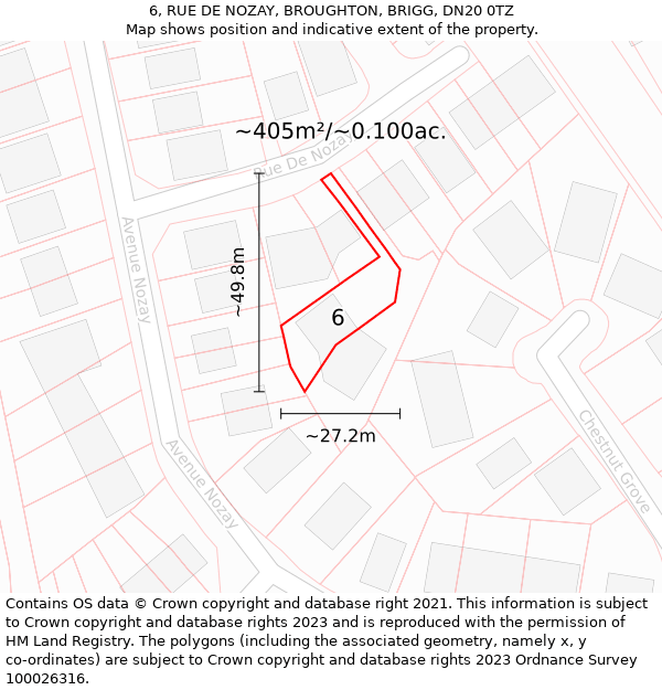 6, RUE DE NOZAY, BROUGHTON, BRIGG, DN20 0TZ: Plot and title map