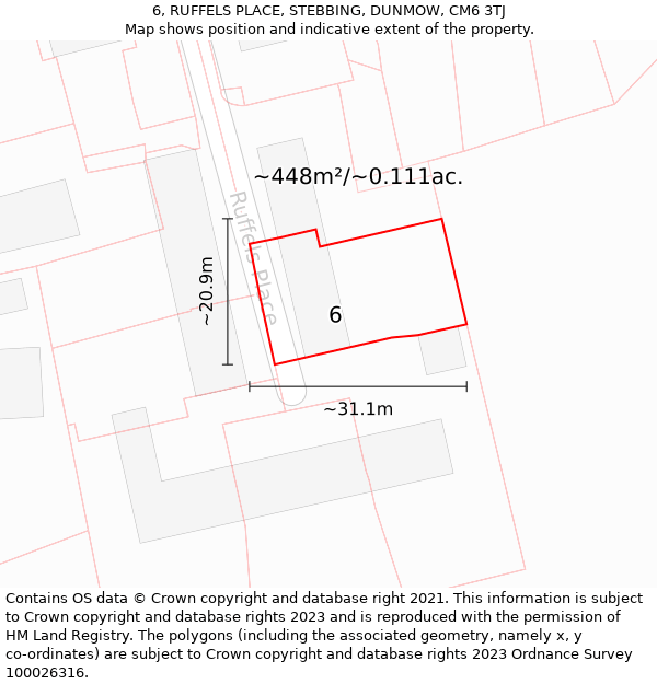 6, RUFFELS PLACE, STEBBING, DUNMOW, CM6 3TJ: Plot and title map