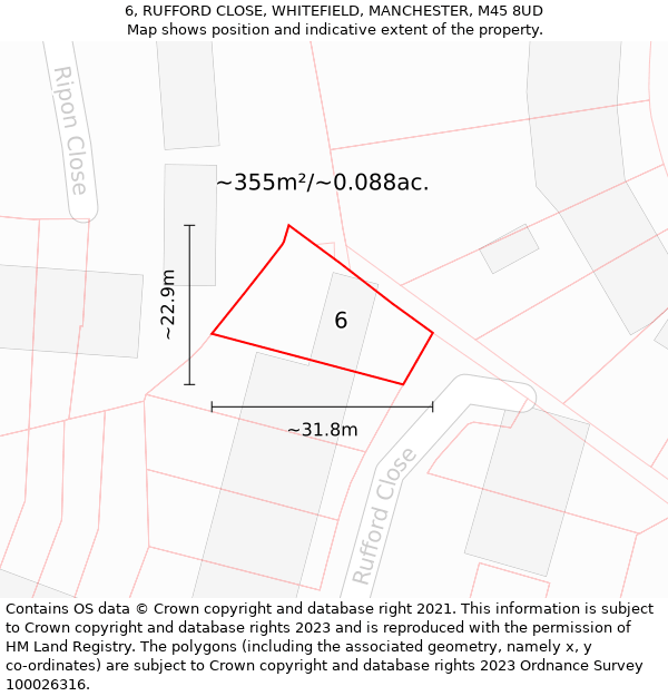 6, RUFFORD CLOSE, WHITEFIELD, MANCHESTER, M45 8UD: Plot and title map