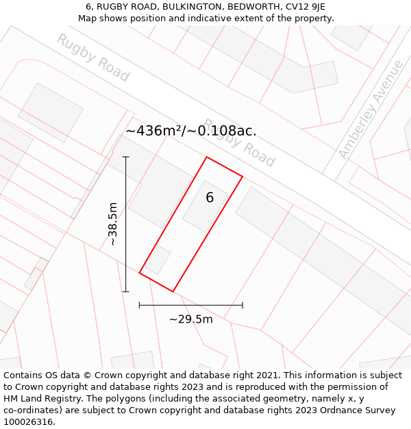 6, RUGBY ROAD, BULKINGTON, BEDWORTH, CV12 9JE: Plot and title map