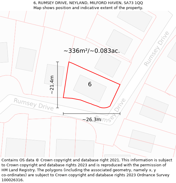 6, RUMSEY DRIVE, NEYLAND, MILFORD HAVEN, SA73 1QQ: Plot and title map