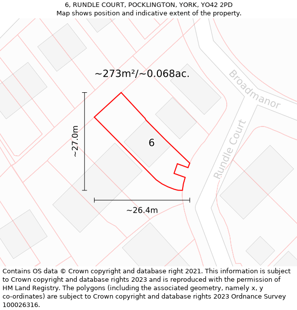 6, RUNDLE COURT, POCKLINGTON, YORK, YO42 2PD: Plot and title map