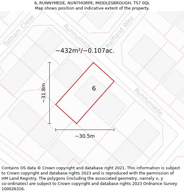 6, RUNNYMEDE, NUNTHORPE, MIDDLESBROUGH, TS7 0QL: Plot and title map