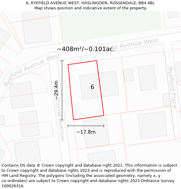 6, RYEFIELD AVENUE WEST, HASLINGDEN, ROSSENDALE, BB4 4BL: Plot and title map