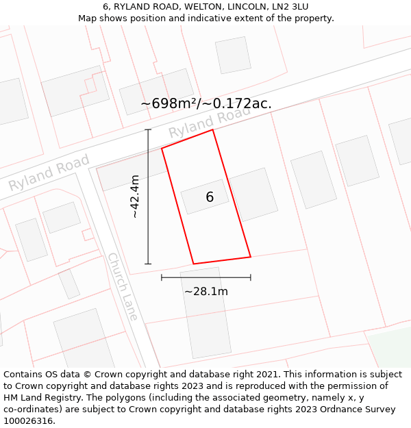 6, RYLAND ROAD, WELTON, LINCOLN, LN2 3LU: Plot and title map