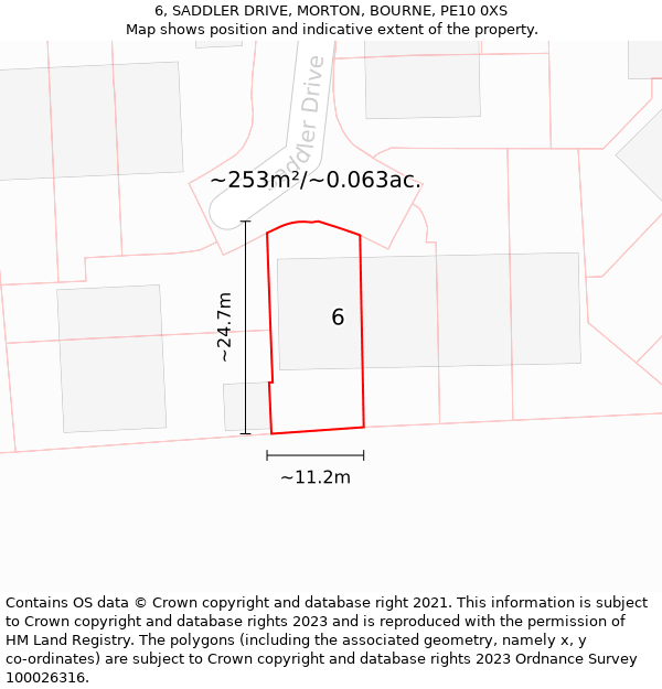 6, SADDLER DRIVE, MORTON, BOURNE, PE10 0XS: Plot and title map