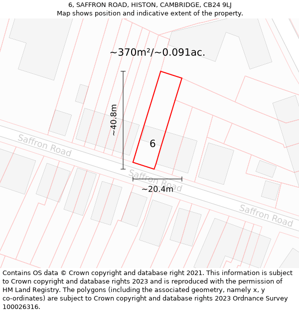 6, SAFFRON ROAD, HISTON, CAMBRIDGE, CB24 9LJ: Plot and title map