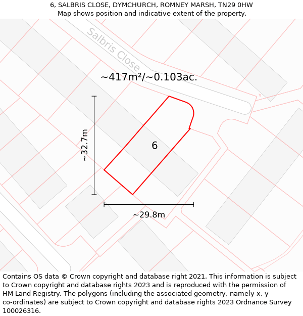 6, SALBRIS CLOSE, DYMCHURCH, ROMNEY MARSH, TN29 0HW: Plot and title map