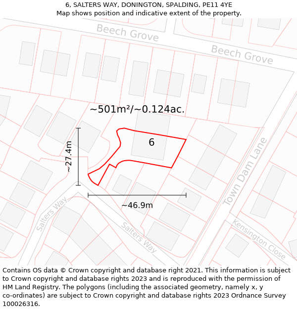 6, SALTERS WAY, DONINGTON, SPALDING, PE11 4YE: Plot and title map