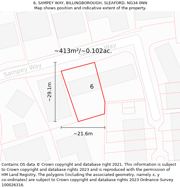 6, SAMPEY WAY, BILLINGBOROUGH, SLEAFORD, NG34 0NN: Plot and title map