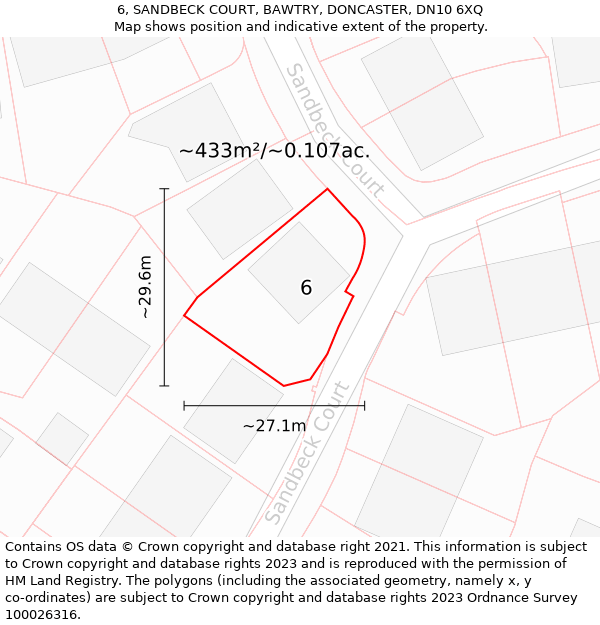 6, SANDBECK COURT, BAWTRY, DONCASTER, DN10 6XQ: Plot and title map