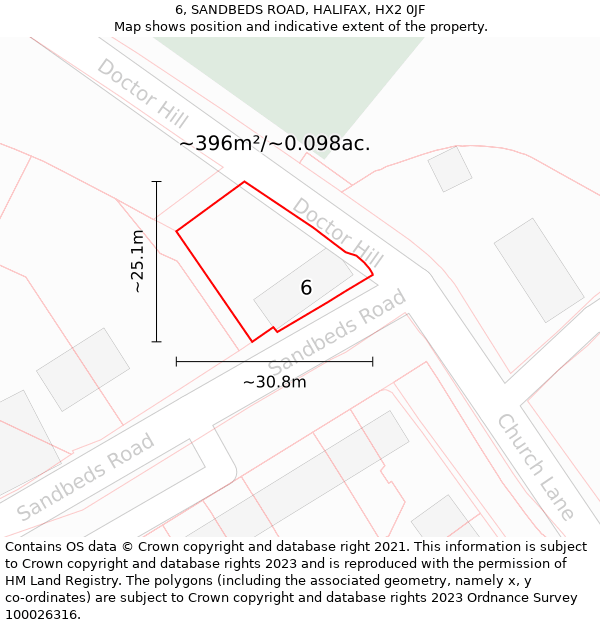 6, SANDBEDS ROAD, HALIFAX, HX2 0JF: Plot and title map