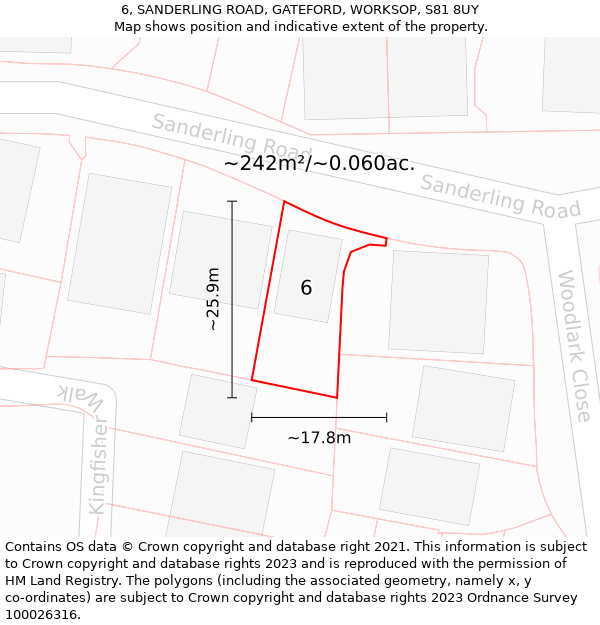 6, SANDERLING ROAD, GATEFORD, WORKSOP, S81 8UY: Plot and title map