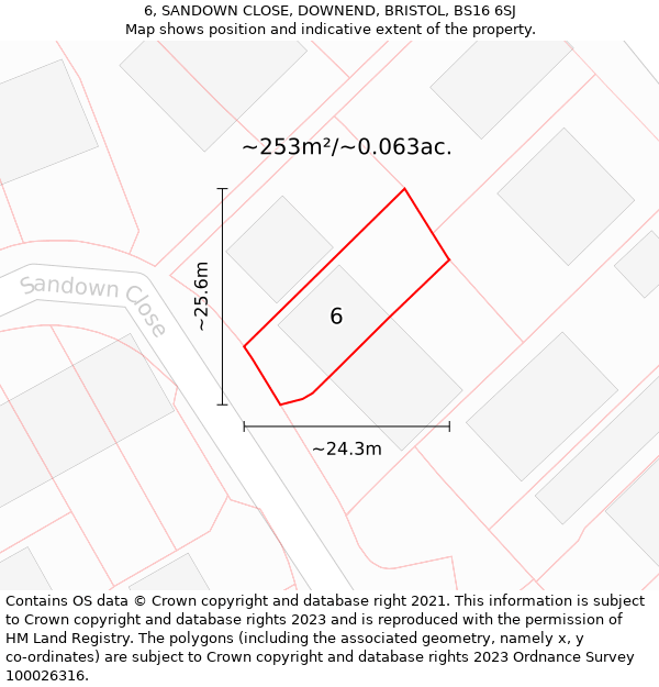 6, SANDOWN CLOSE, DOWNEND, BRISTOL, BS16 6SJ: Plot and title map