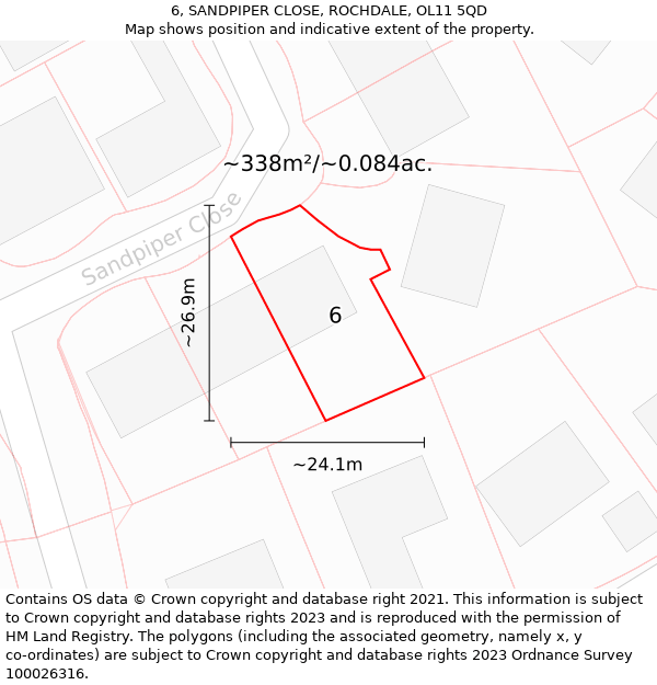 6, SANDPIPER CLOSE, ROCHDALE, OL11 5QD: Plot and title map