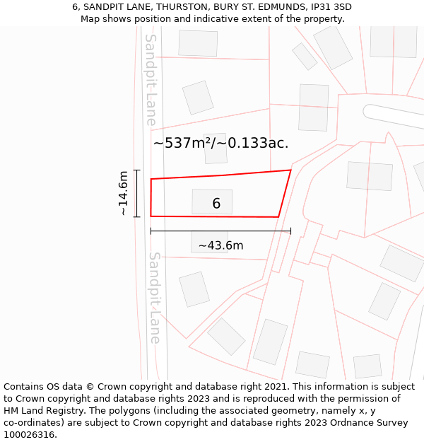 6, SANDPIT LANE, THURSTON, BURY ST. EDMUNDS, IP31 3SD: Plot and title map