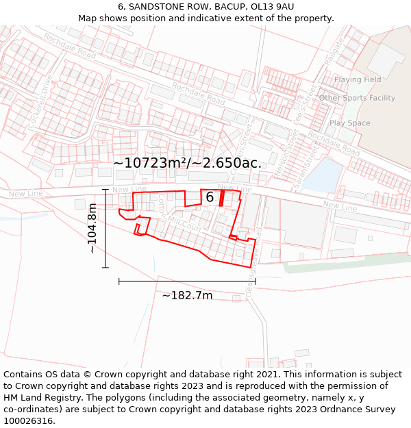 6, SANDSTONE ROW, BACUP, OL13 9AU: Plot and title map