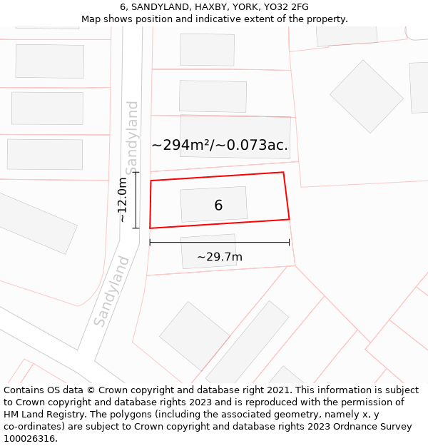 6, SANDYLAND, HAXBY, YORK, YO32 2FG: Plot and title map