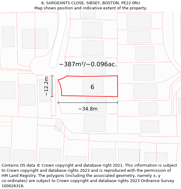 6, SARGEANTS CLOSE, SIBSEY, BOSTON, PE22 0RU: Plot and title map