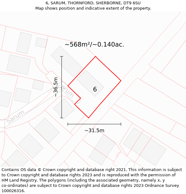 6, SARUM, THORNFORD, SHERBORNE, DT9 6SU: Plot and title map