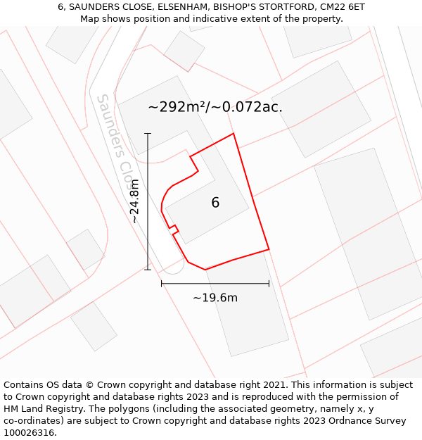 6, SAUNDERS CLOSE, ELSENHAM, BISHOP'S STORTFORD, CM22 6ET: Plot and title map