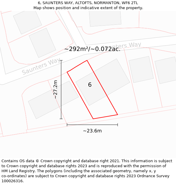 6, SAUNTERS WAY, ALTOFTS, NORMANTON, WF6 2TL: Plot and title map