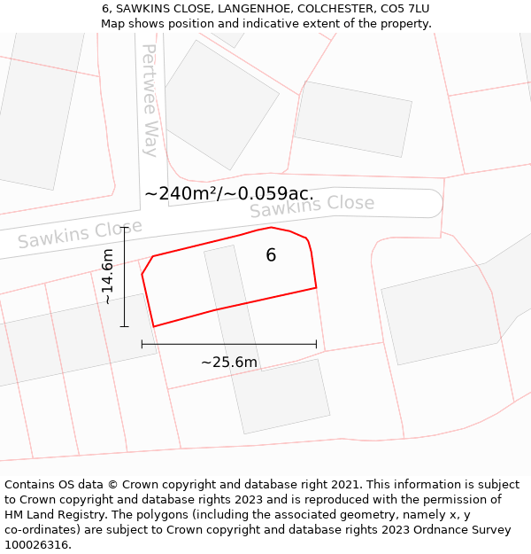 6, SAWKINS CLOSE, LANGENHOE, COLCHESTER, CO5 7LU: Plot and title map