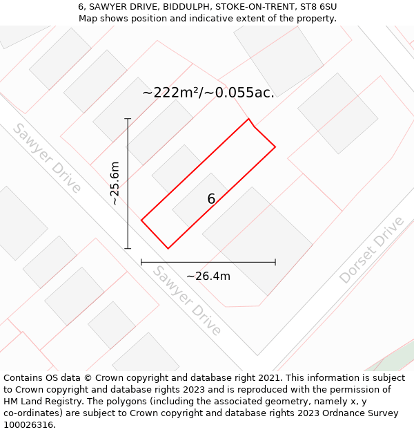 6, SAWYER DRIVE, BIDDULPH, STOKE-ON-TRENT, ST8 6SU: Plot and title map