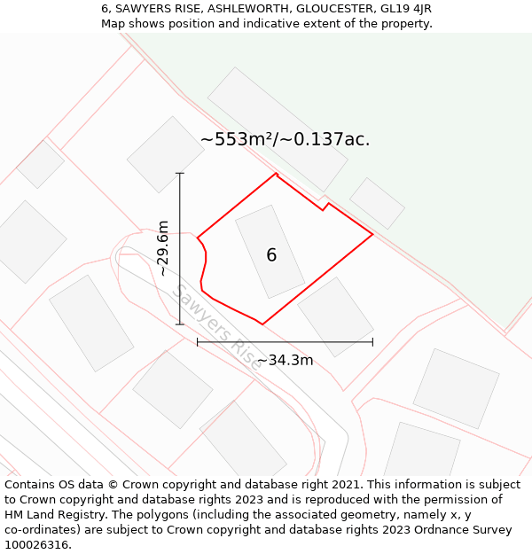 6, SAWYERS RISE, ASHLEWORTH, GLOUCESTER, GL19 4JR: Plot and title map