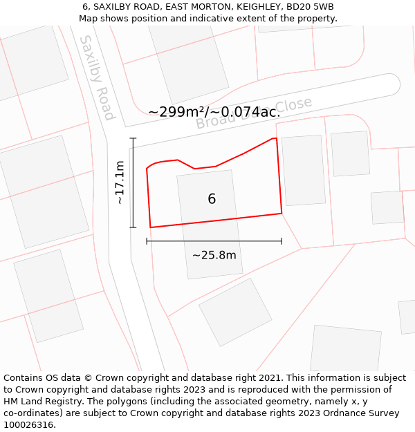 6, SAXILBY ROAD, EAST MORTON, KEIGHLEY, BD20 5WB: Plot and title map