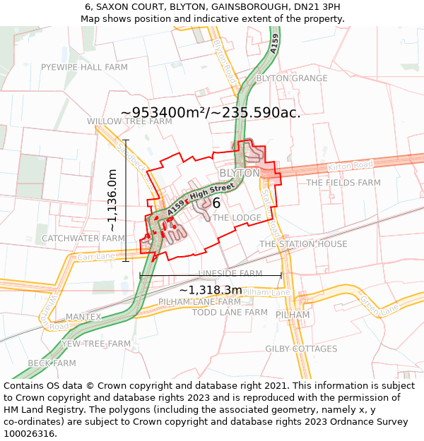 6, SAXON COURT, BLYTON, GAINSBOROUGH, DN21 3PH: Plot and title map
