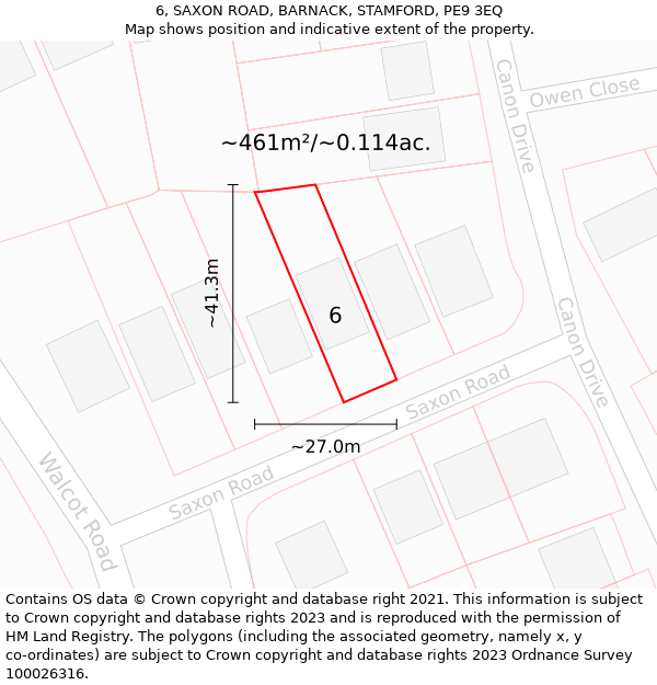 6, SAXON ROAD, BARNACK, STAMFORD, PE9 3EQ: Plot and title map