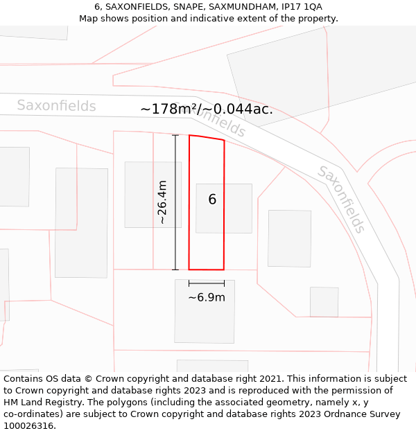 6, SAXONFIELDS, SNAPE, SAXMUNDHAM, IP17 1QA: Plot and title map