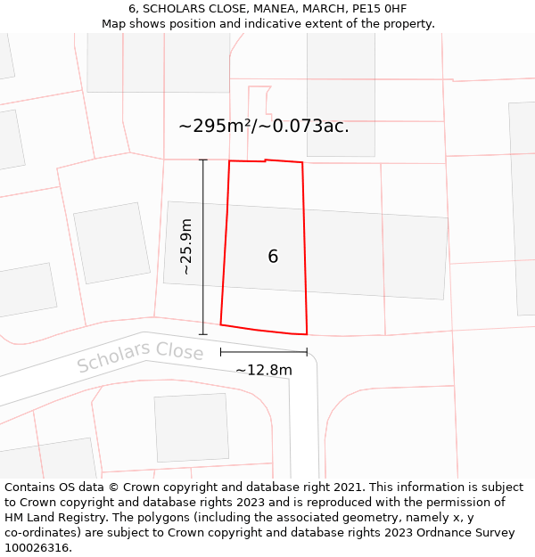 6, SCHOLARS CLOSE, MANEA, MARCH, PE15 0HF: Plot and title map