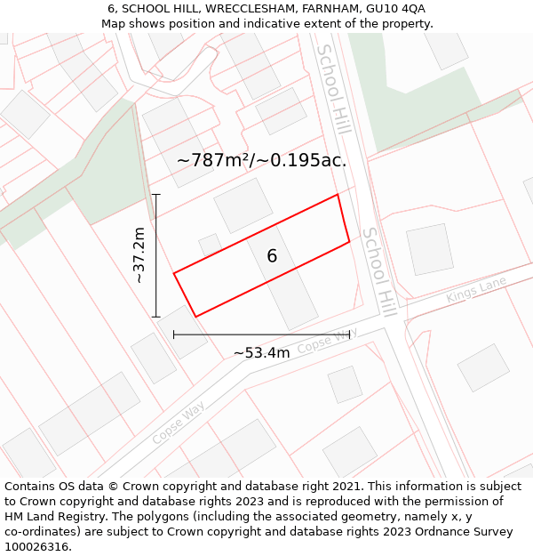 6, SCHOOL HILL, WRECCLESHAM, FARNHAM, GU10 4QA: Plot and title map