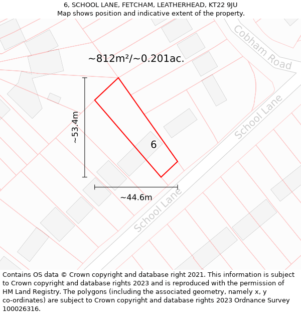 6, SCHOOL LANE, FETCHAM, LEATHERHEAD, KT22 9JU: Plot and title map