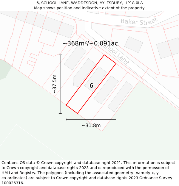 6, SCHOOL LANE, WADDESDON, AYLESBURY, HP18 0LA: Plot and title map