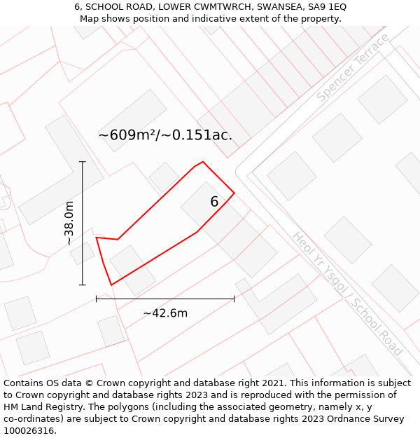 6, SCHOOL ROAD, LOWER CWMTWRCH, SWANSEA, SA9 1EQ: Plot and title map