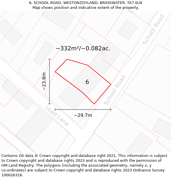 6, SCHOOL ROAD, WESTONZOYLAND, BRIDGWATER, TA7 0LN: Plot and title map