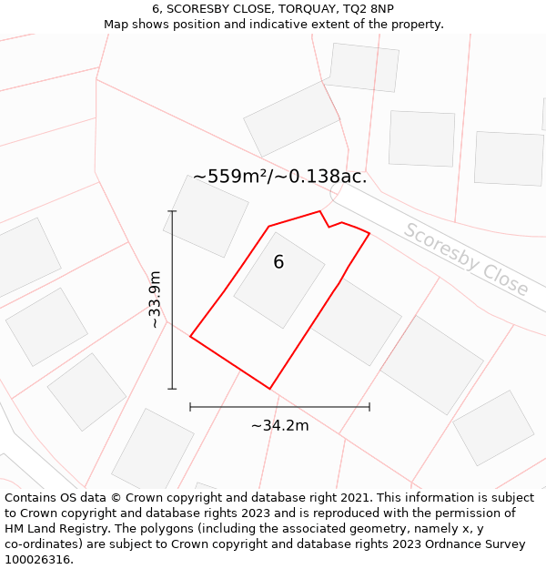 6, SCORESBY CLOSE, TORQUAY, TQ2 8NP: Plot and title map