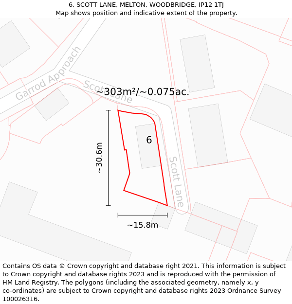 6, SCOTT LANE, MELTON, WOODBRIDGE, IP12 1TJ: Plot and title map