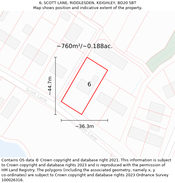 6, SCOTT LANE, RIDDLESDEN, KEIGHLEY, BD20 5BT: Plot and title map