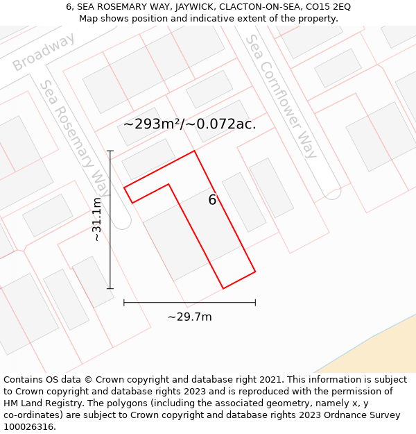 6, SEA ROSEMARY WAY, JAYWICK, CLACTON-ON-SEA, CO15 2EQ: Plot and title map