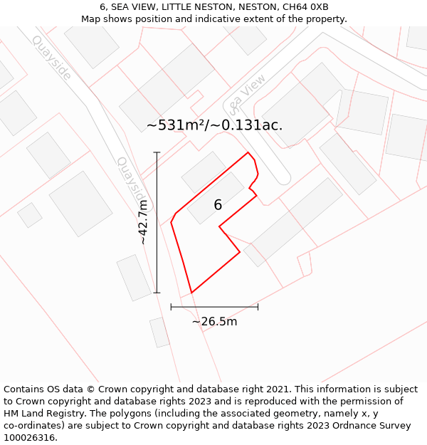 6, SEA VIEW, LITTLE NESTON, NESTON, CH64 0XB: Plot and title map