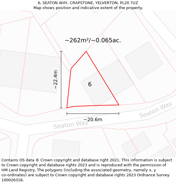 6, SEATON WAY, CRAPSTONE, YELVERTON, PL20 7UZ: Plot and title map