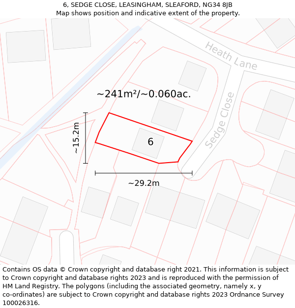 6, SEDGE CLOSE, LEASINGHAM, SLEAFORD, NG34 8JB: Plot and title map