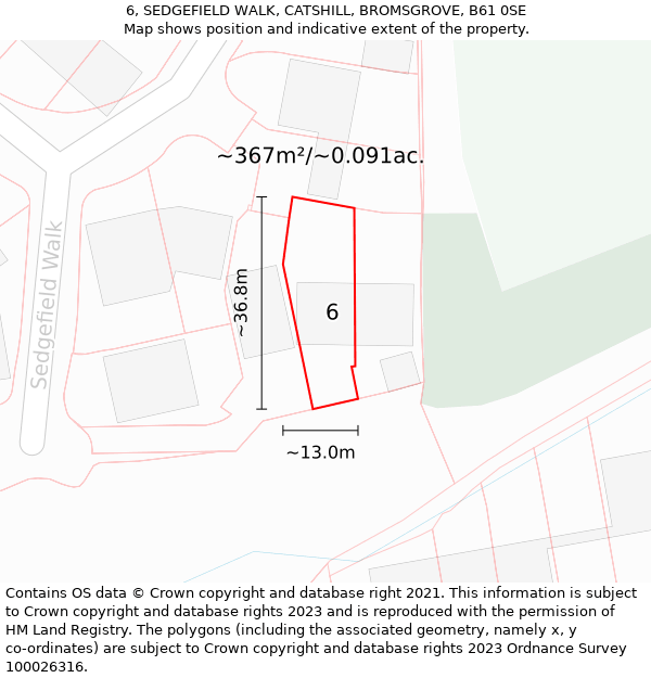 6, SEDGEFIELD WALK, CATSHILL, BROMSGROVE, B61 0SE: Plot and title map