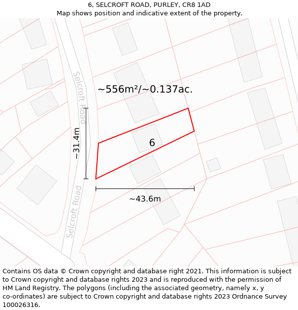 6, SELCROFT ROAD, PURLEY, CR8 1AD: Plot and title map