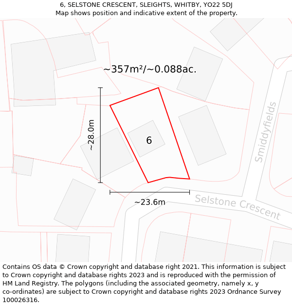 6, SELSTONE CRESCENT, SLEIGHTS, WHITBY, YO22 5DJ: Plot and title map