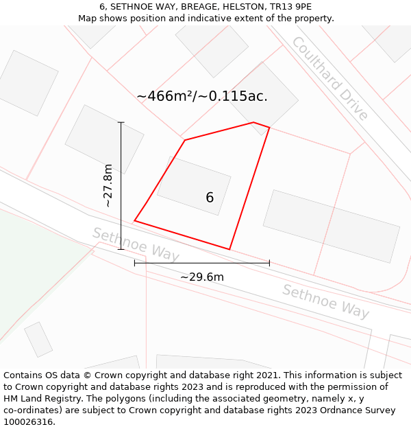 6, SETHNOE WAY, BREAGE, HELSTON, TR13 9PE: Plot and title map